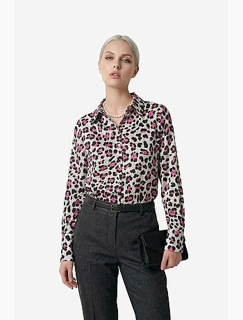 Camisa abotonada de manga larga con estampado de leopardo my fashion