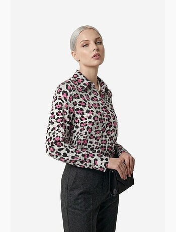 Camisa abotonada de manga larga con estampado de leopardo my fashion