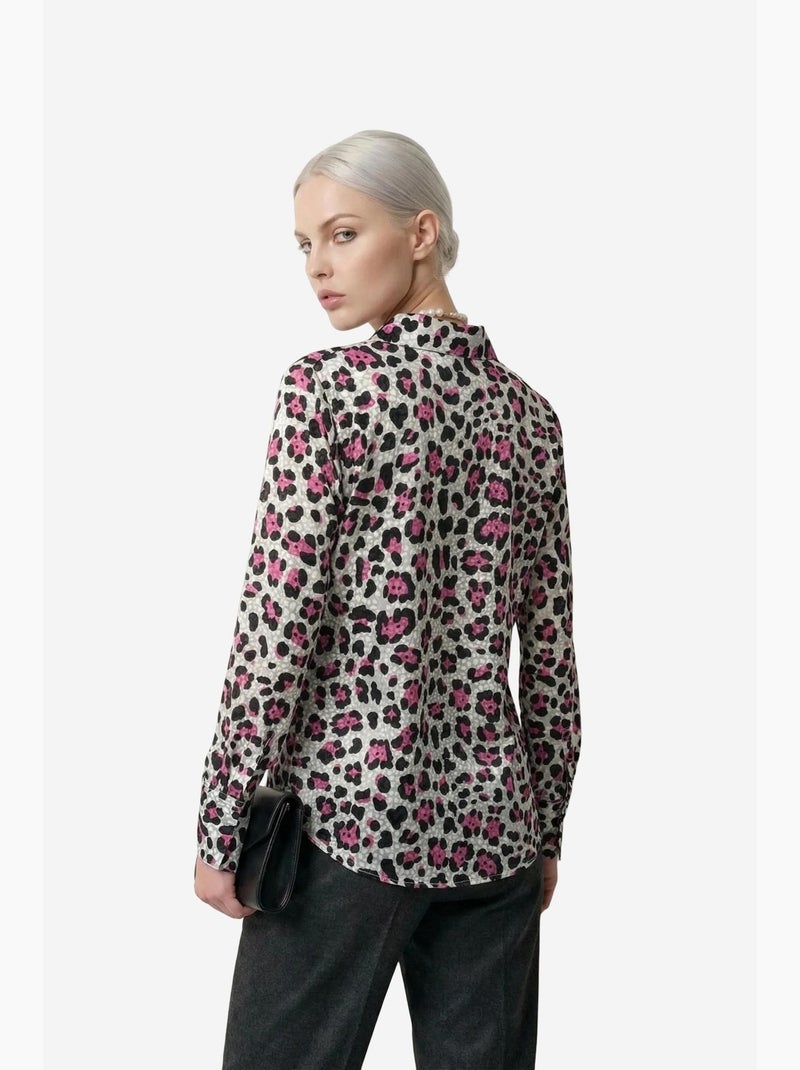 Camisa abotonada de manga larga con estampado de leopardo my fashion Magenta - Kiabi