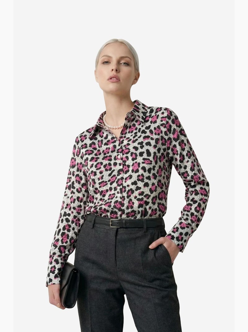 Camisa abotonada de manga larga con estampado de leopardo my fashion Magenta - Kiabi