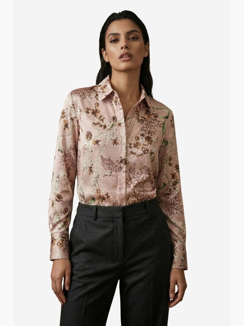 Camisa abotonada de manga larga con estampado floral my fashion Rosa viejo - Kiabi