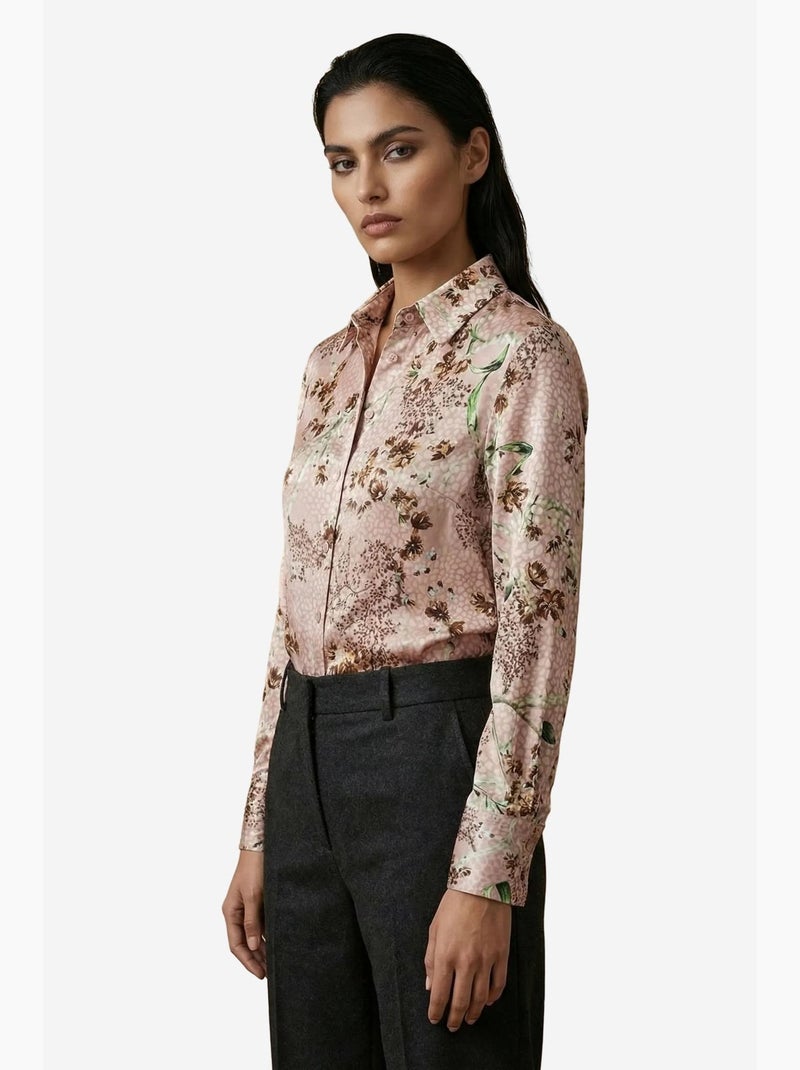 Camisa abotonada de manga larga con estampado floral my fashion Rosa viejo - Kiabi