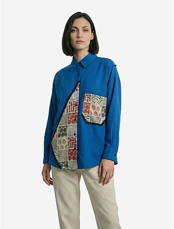 Camisa abotonada de mezcla de lino con estampado geométrico my fashion