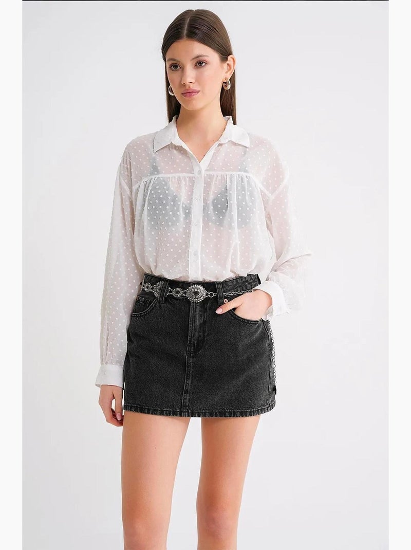 Camisa abotonada de organza texturizada mixray Blanco - Kiabi