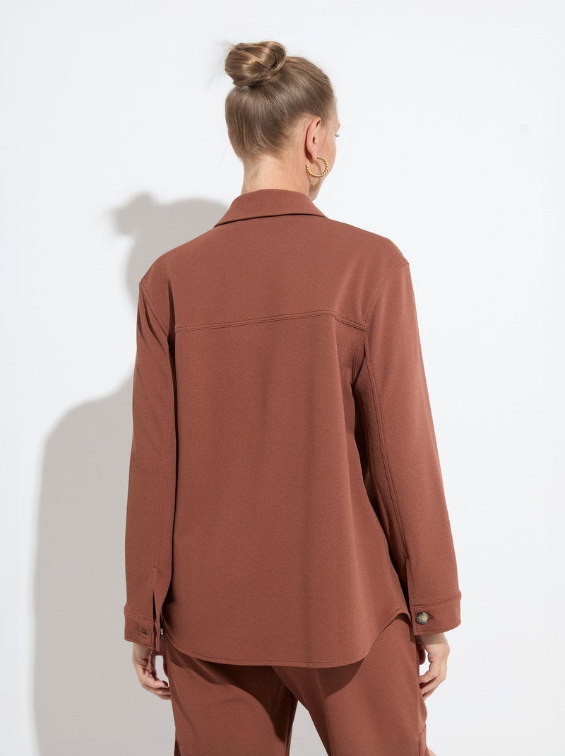 Camisa abotonada de punto crepé liso - AFIBEL Marrón - Kiabi