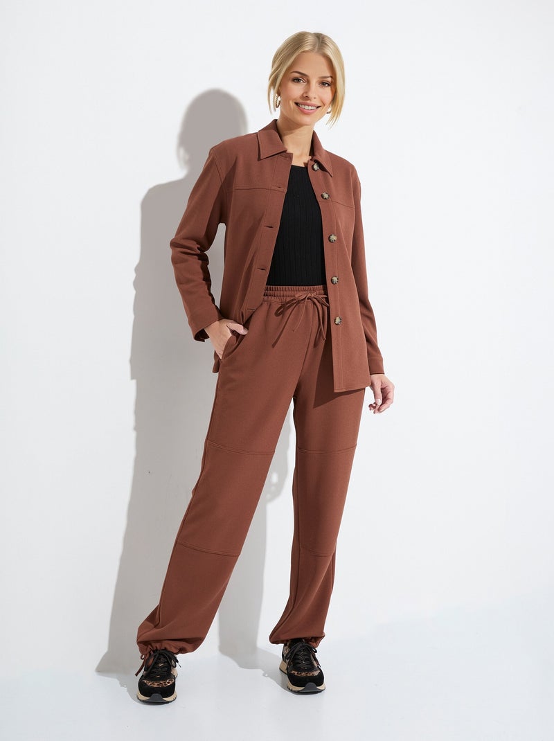 Camisa abotonada de punto crepé liso - AFIBEL Marrón - Kiabi