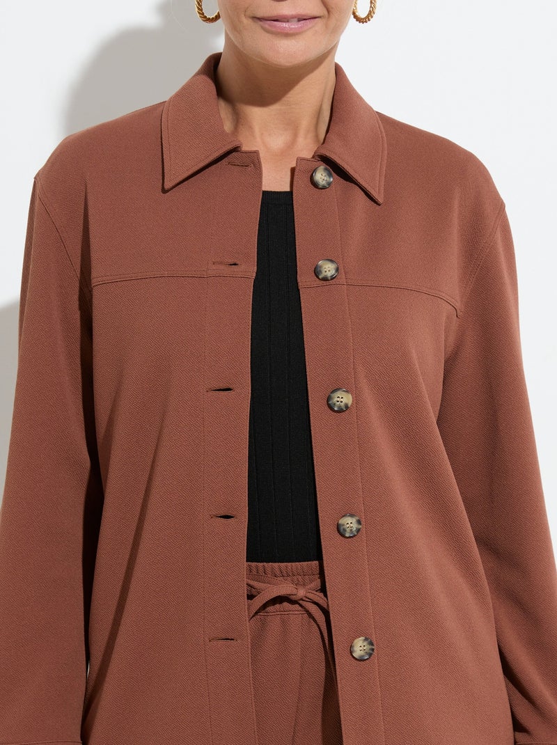 Camisa abotonada de punto crepé liso - AFIBEL Marrón - Kiabi