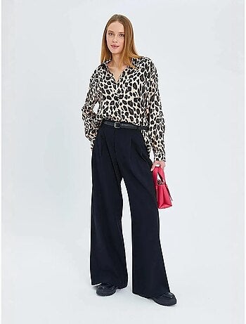 Camisa abotonada de satén con estampado de leopardo mixray