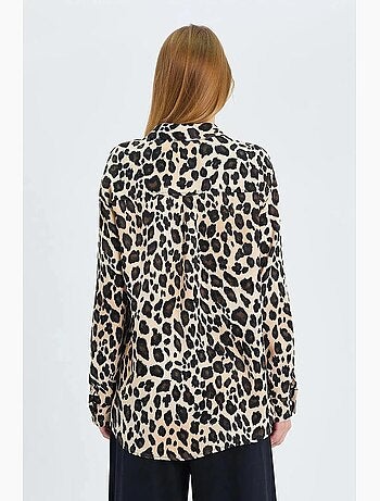 Camisa abotonada de satén con estampado de leopardo mixray