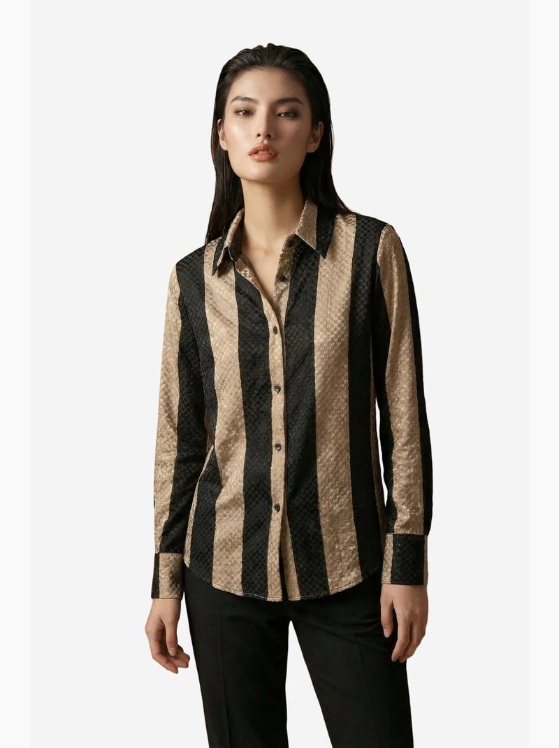 Camisa abotonada de terciopelo tejido a rayas my fashion Beige natural - Kiabi