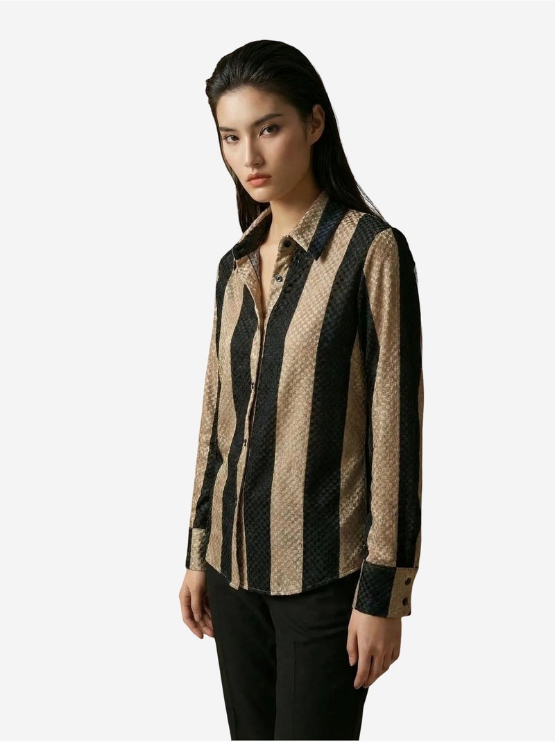 Camisa abotonada de terciopelo tejido a rayas my fashion Beige natural - Kiabi