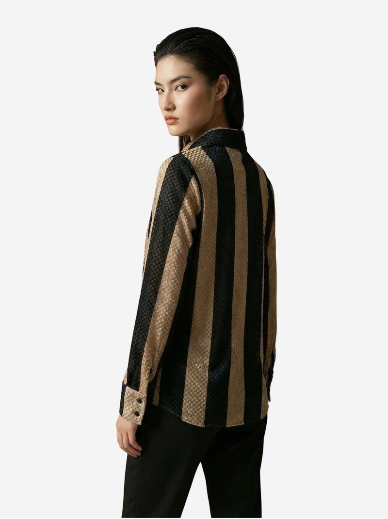Camisa abotonada de terciopelo tejido a rayas my fashion Beige natural - Kiabi