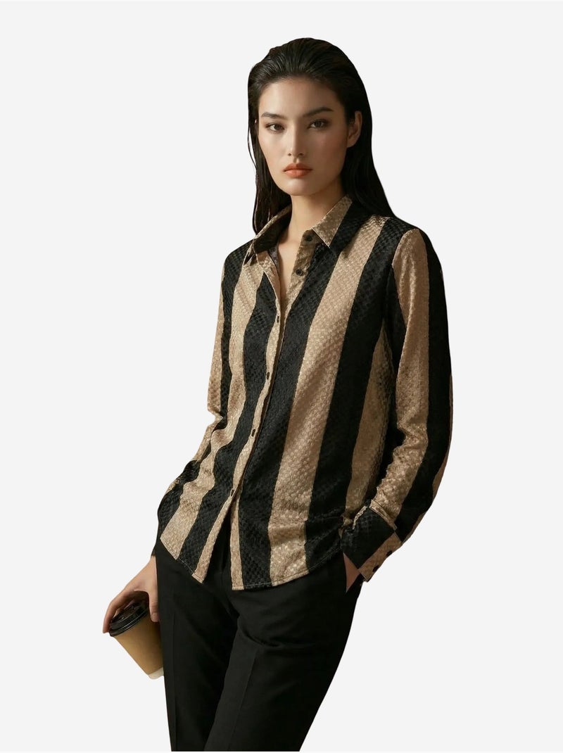 Camisa abotonada de terciopelo tejido a rayas my fashion Beige natural - Kiabi