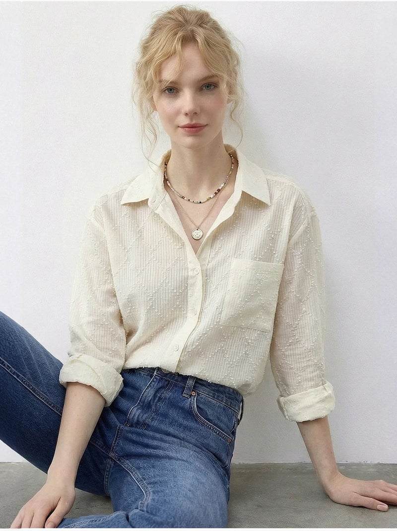 Camisa abotonada texturizada con corte relajado lucci Crema - Kiabi