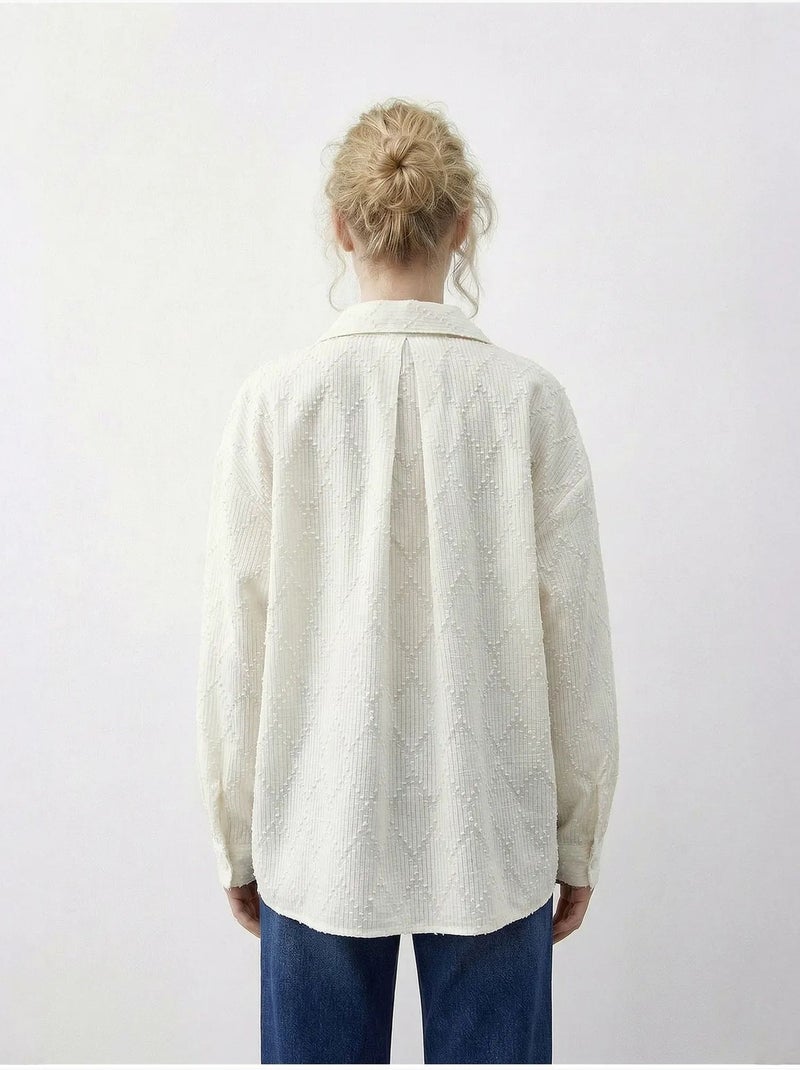 Camisa abotonada texturizada con corte relajado lucci Crema - Kiabi