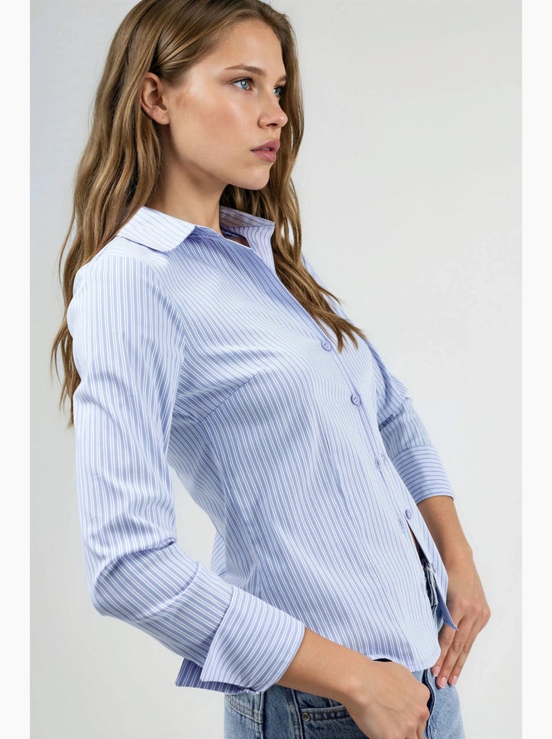 Camisa ajustada a rayas con cierre de botones hiccup Azul cielo - Kiabi