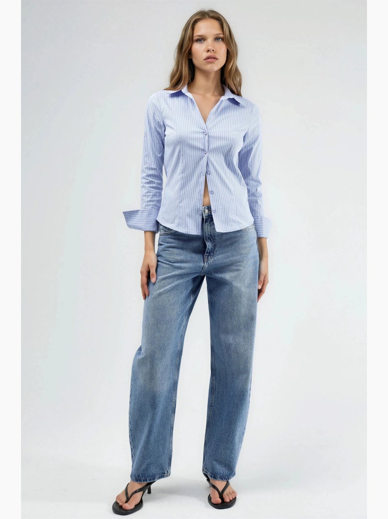 Camisa ajustada a rayas con cierre de botones hiccup Azul cielo - Kiabi