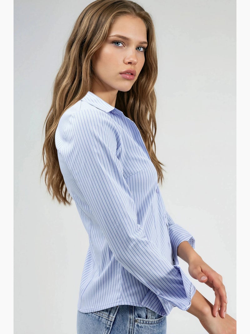 Camisa ajustada a rayas con cierre de botones hiccup Azul cielo - Kiabi
