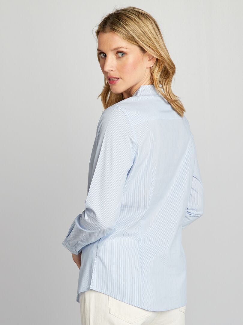 Camisa ajustada con cuello italiano AZUL - Kiabi