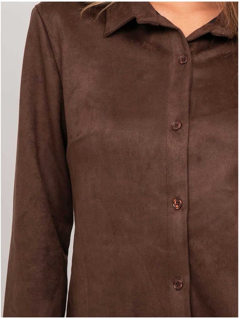 Camisa ajustada de antelina ologane Marrón - Kiabi