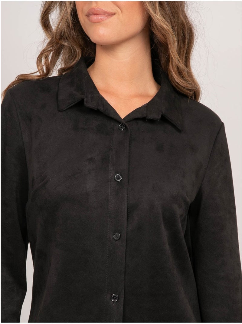 Camisa ajustada de antelina ologane Negro - Kiabi