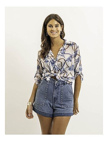 Camisa anudada estampada OBERDA