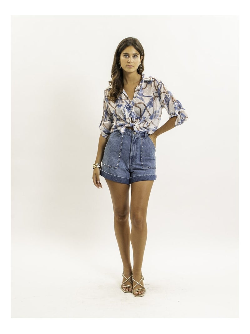 Camisa anudada estampada OBERDA Azul - Kiabi