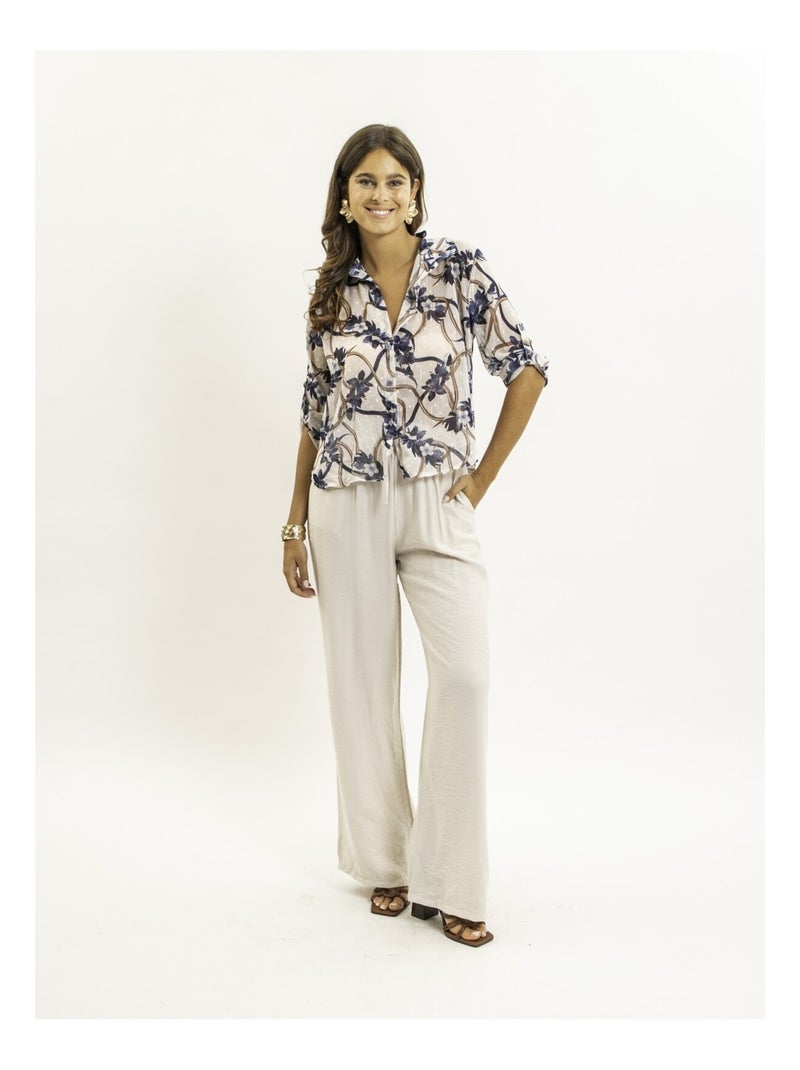 Camisa anudada estampada OBERDA Azul marino - Kiabi