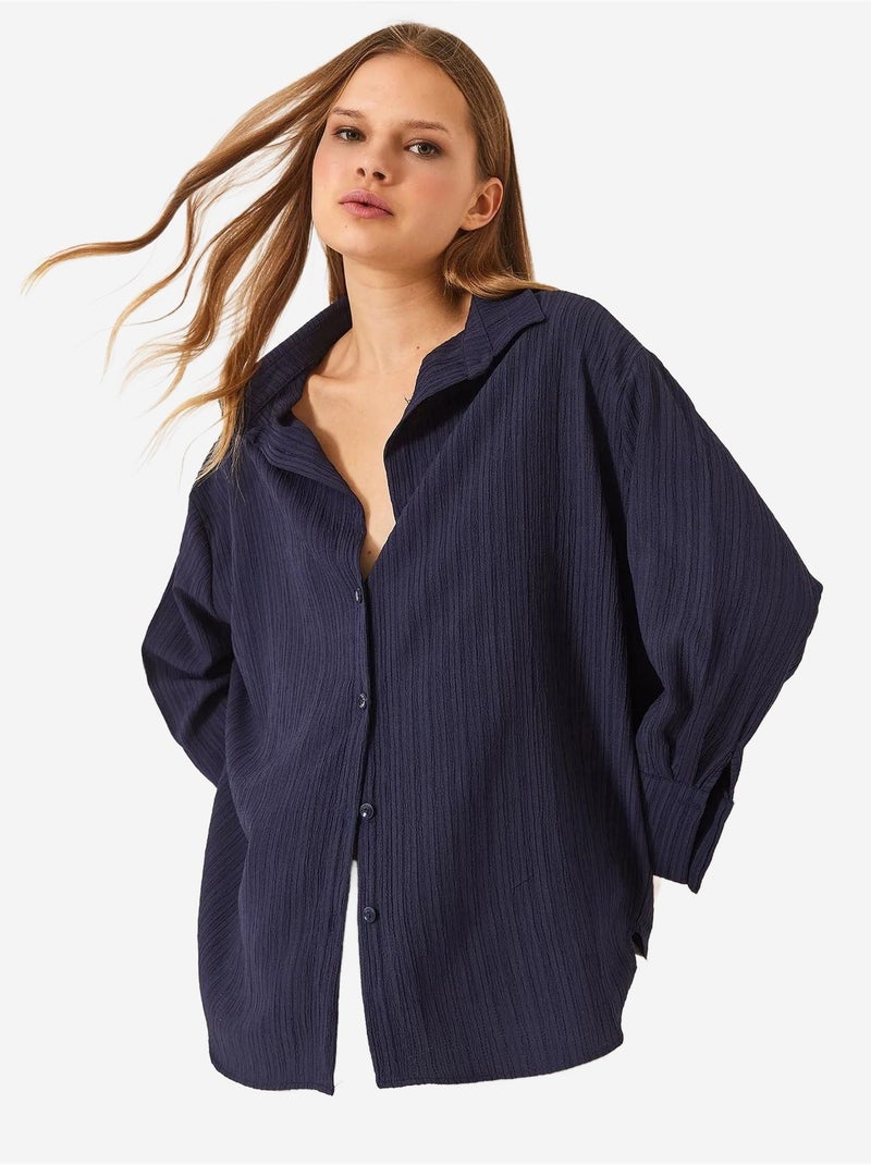Camisa básica arrugada extragrande con hombros descubiertos lucci Azul marino - Kiabi