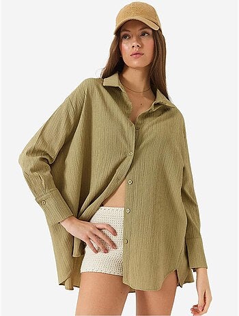 Camisa básica arrugada extragrande con hombros descubiertos lucci