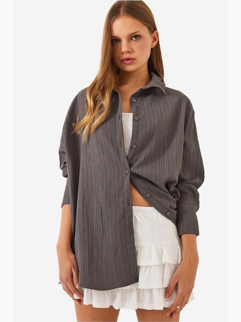 Camisa básica arrugada extragrande con hombros descubiertos lucci Gris negro - Kiabi