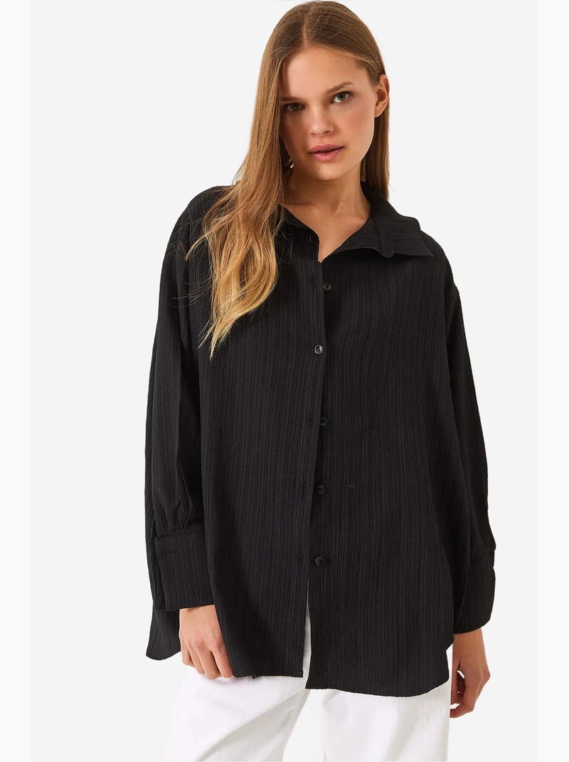 Camisa básica arrugada extragrande con hombros descubiertos lucci Negro - Kiabi