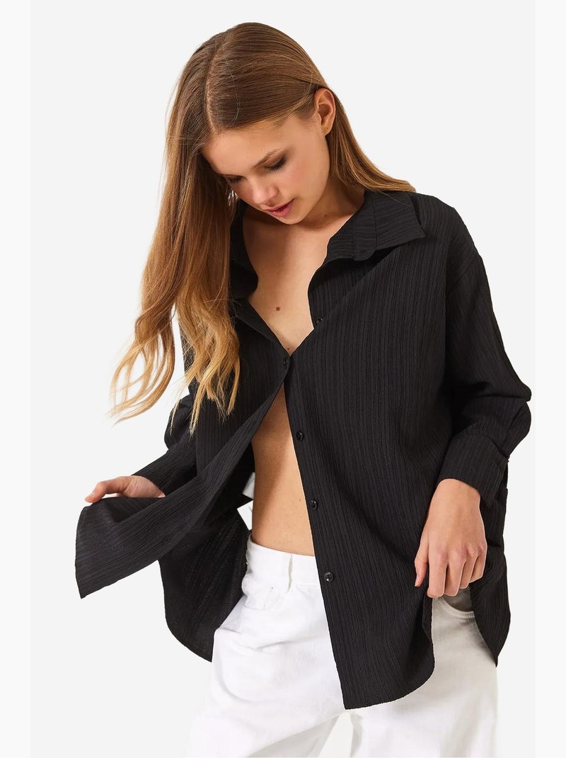 Camisa básica arrugada extragrande con hombros descubiertos lucci Negro - Kiabi