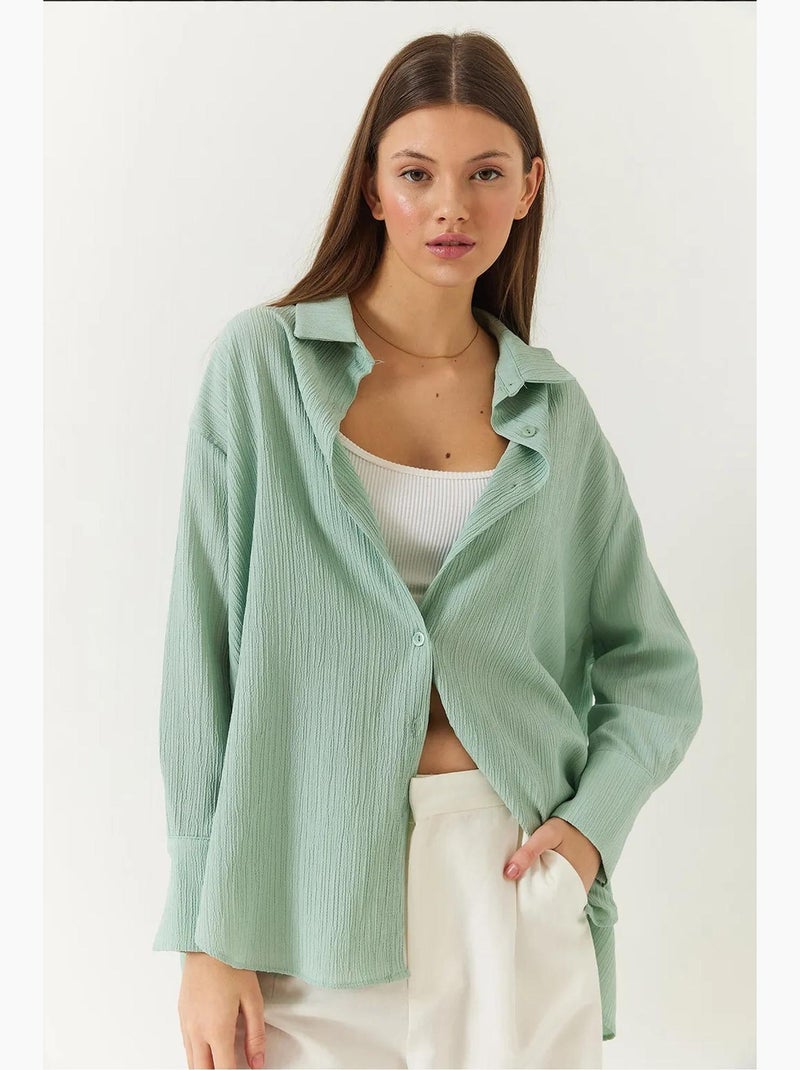Camisa básica arrugada extragrande con hombros descubiertos lucci Verde menta - Kiabi