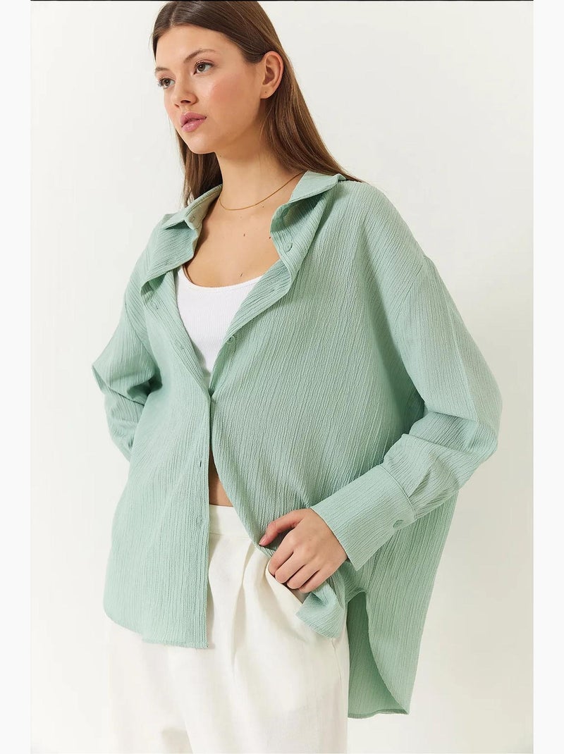 Camisa básica arrugada extragrande con hombros descubiertos lucci Verde menta - Kiabi