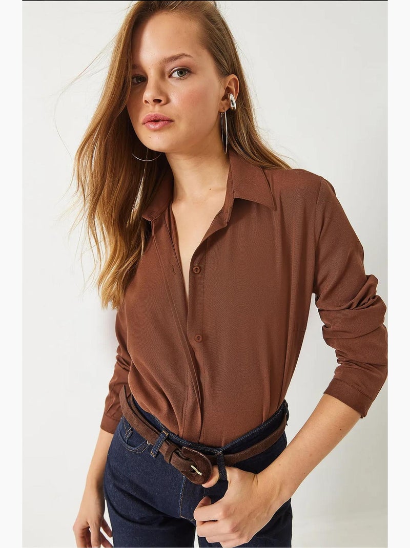 Camisa básica de corte regular lucci Marrón chocolate - Kiabi