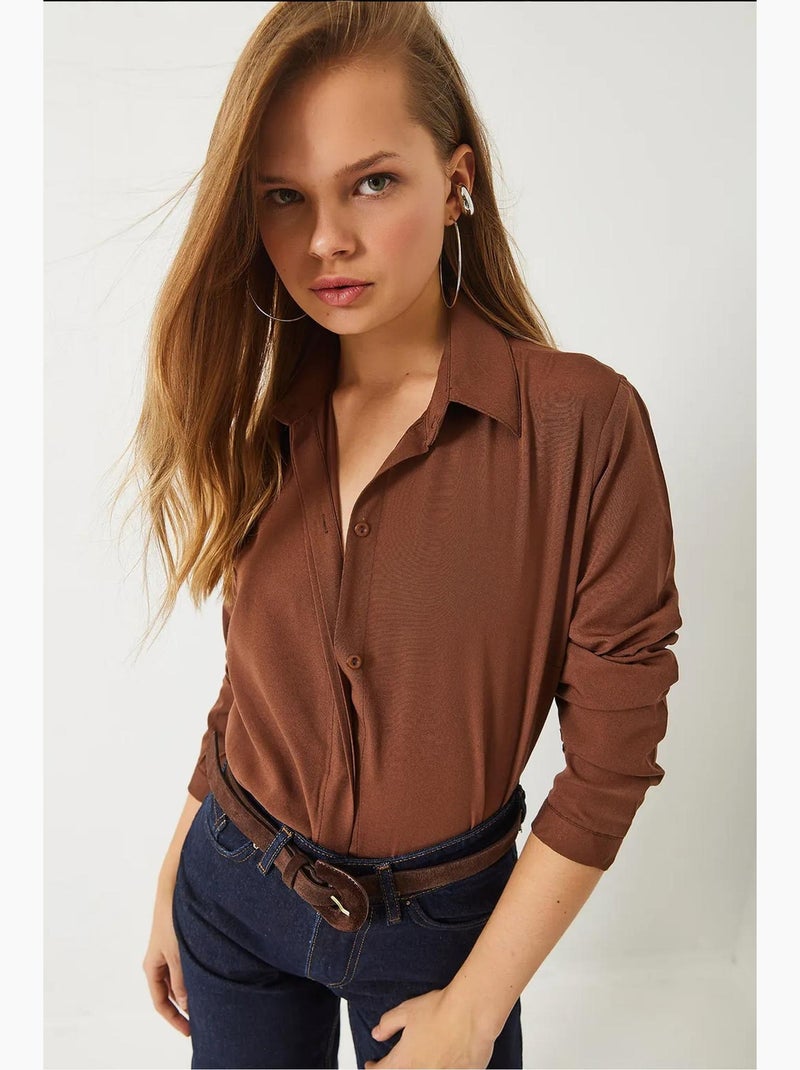 Camisa básica de corte regular lucci Marrón chocolate - Kiabi