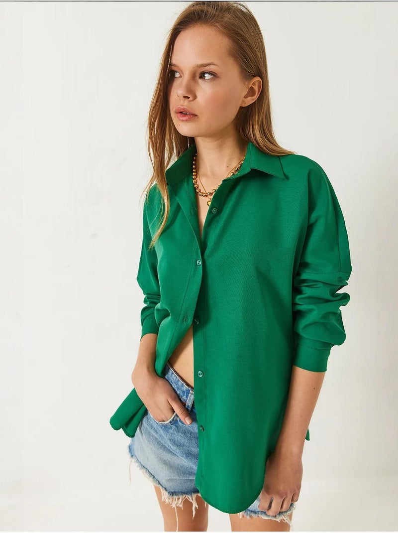 Camisa básica de manga larga con cierre de botones lucci Verde esmeralda - Kiabi
