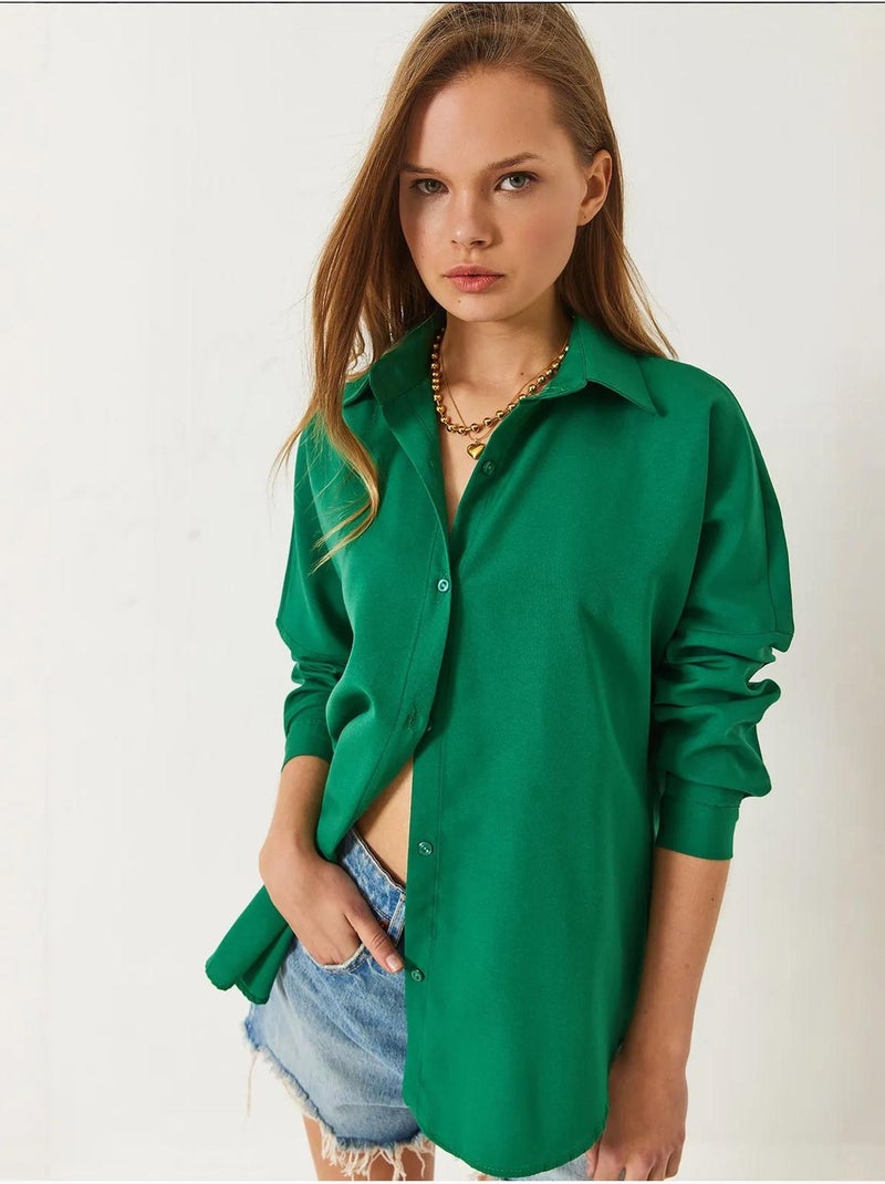 Camisa básica de manga larga con cierre de botones lucci Verde esmeralda - Kiabi