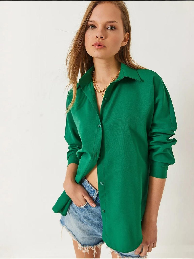 Camisa básica de manga larga con cierre de botones lucci Verde esmeralda - Kiabi