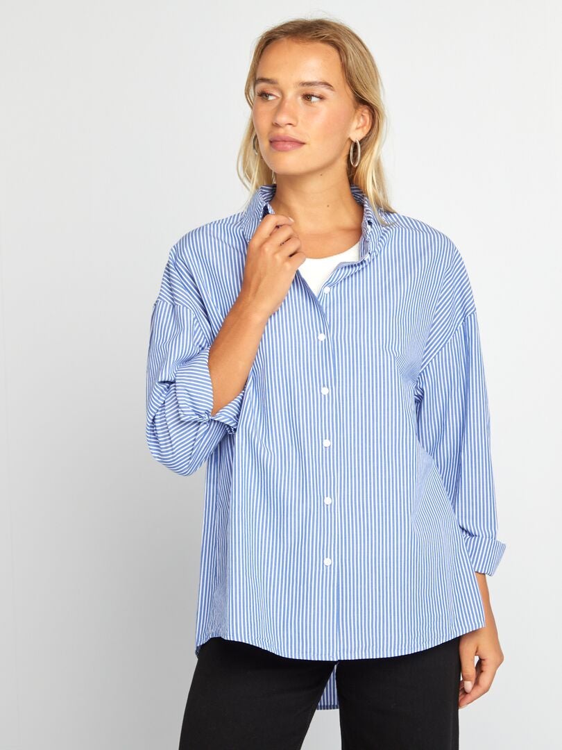 Camisa básica de popelina AZUL - Kiabi