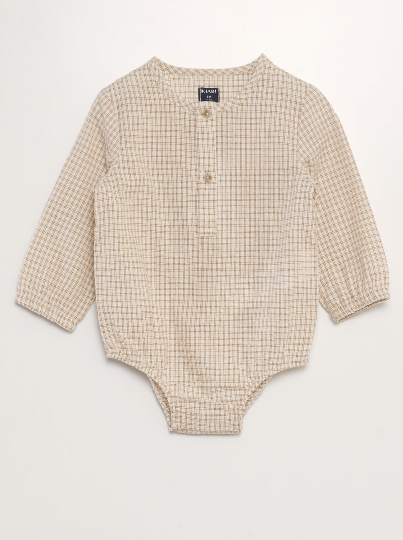 Camisa body de cuadros de seersucker BEIGE - Kiabi