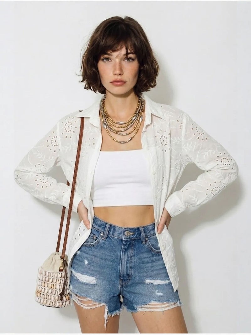 Camisa bordada de corte relajado lucci Blanco - Kiabi