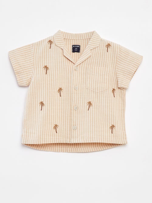 Camisa bordada de manga corta - Kiabi