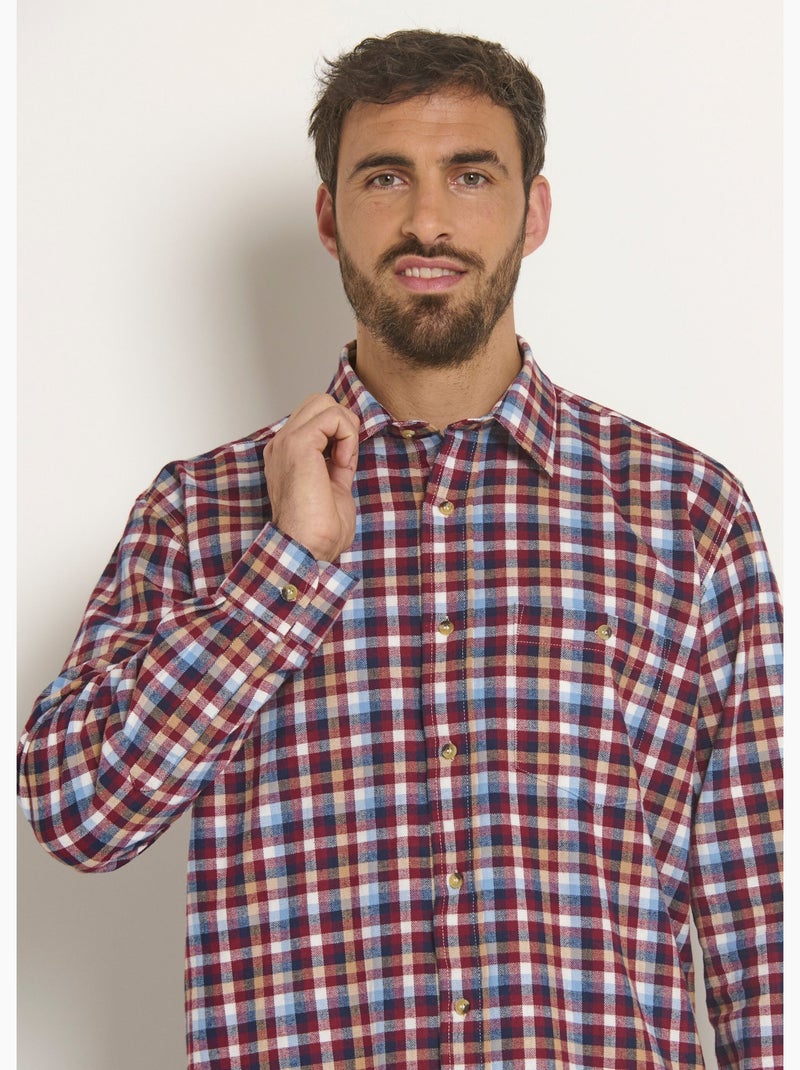 Camisa cálida de franela a cuadros - Afibel Burdeos - Kiabi