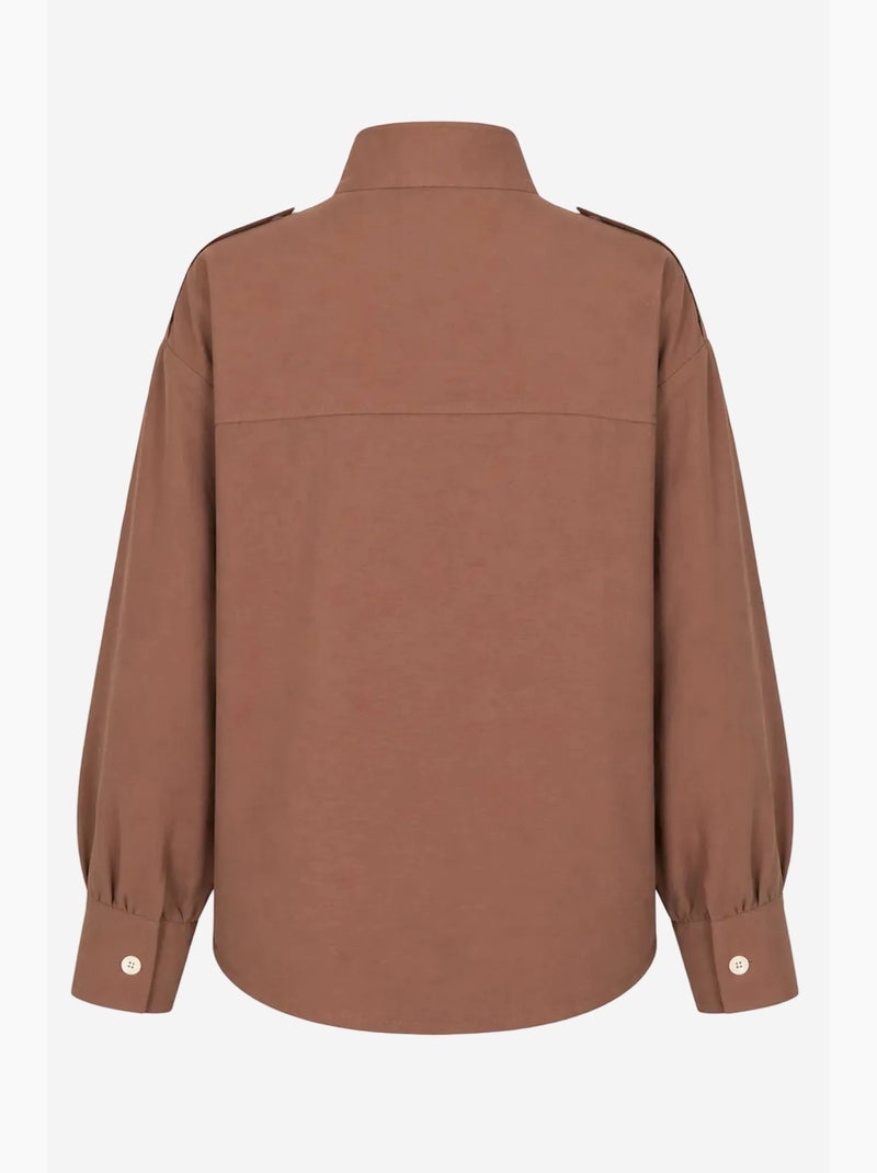 Camisa casual abotonada con cuello mao mixray Marrón claro - Kiabi