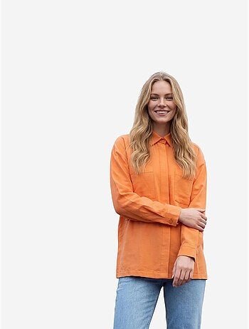Camisa casual abotonada de mezcla de lino con bolsillo my fashion