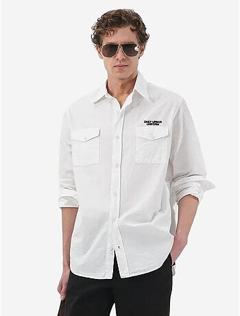 Camisa casual de algodón de manga larga con bolsillo giesto