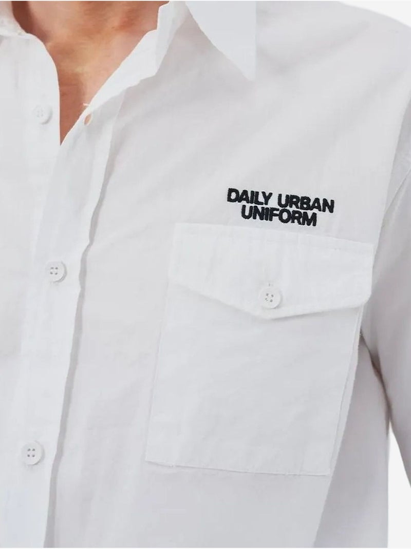 Camisa casual de algodón de manga larga con bolsillo giesto Blanco - Kiabi