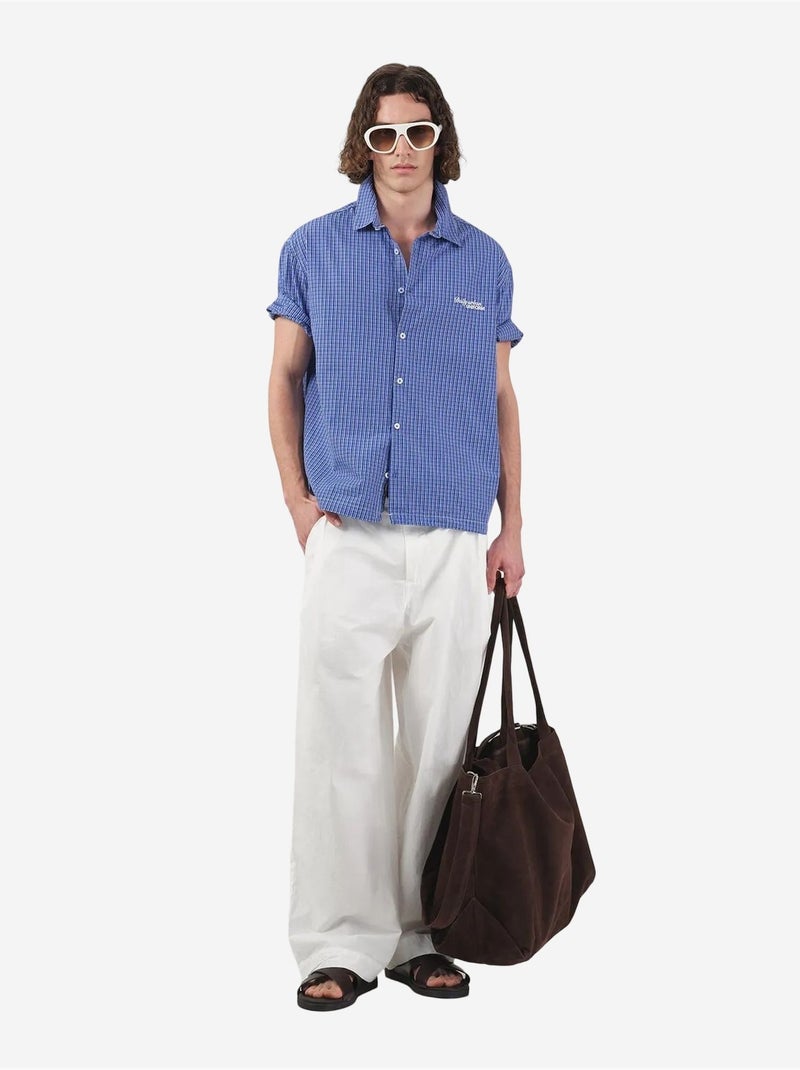 Camisa casual de cuadros con botones y manga corta giesto Azul eléctrico - Kiabi